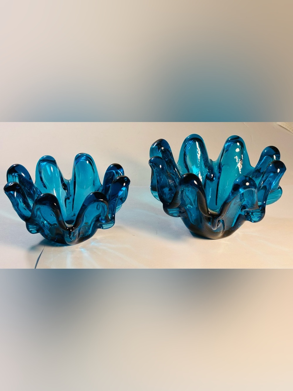 Vintage Art Glass Nesting Blue Bowls